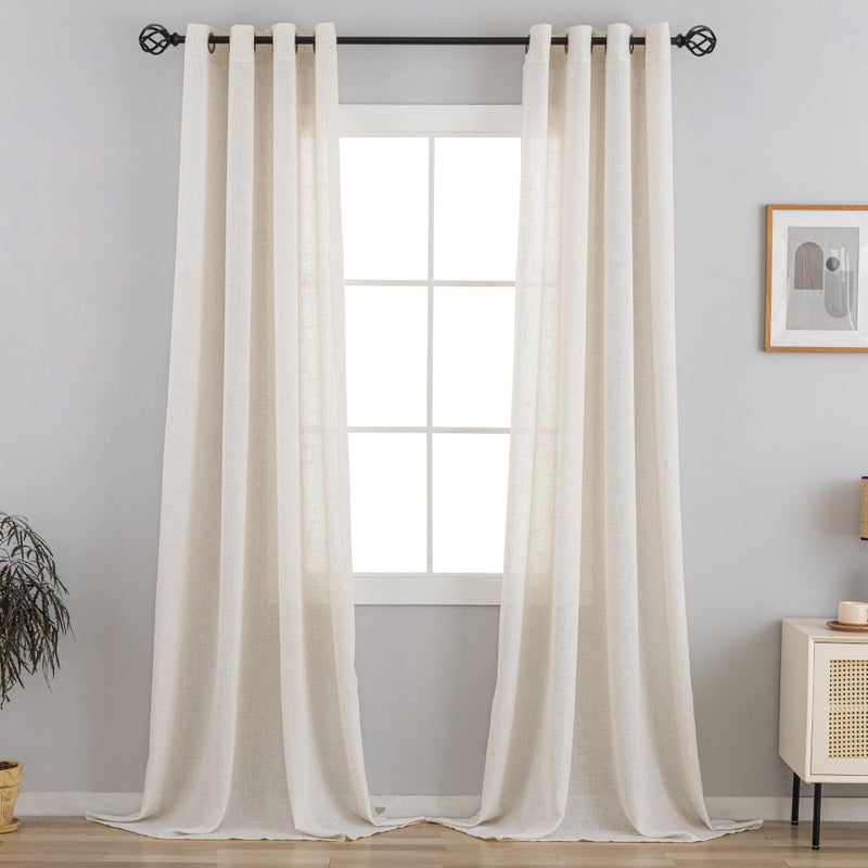 VOILYBIRD Palma Natural Linen Blended Sheer Curtains 84 Inches Long Bronze Grommet for Bedroom (Natural, 52" W x 84" L, 2 Panels) - Image 2